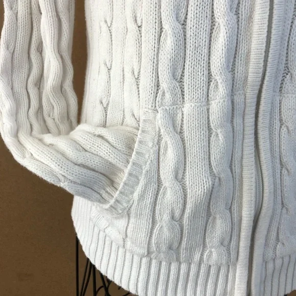St. John's Bay Full Zip Hooded White Cable Knit Women's Cardigan - Picture 5 of 11